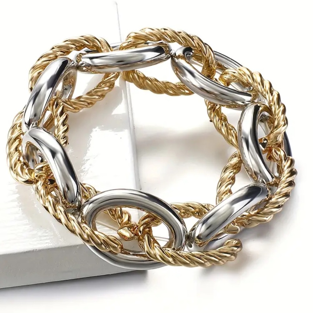 Mixed Metal Silver & Gold Chunky Chain Bracelet
